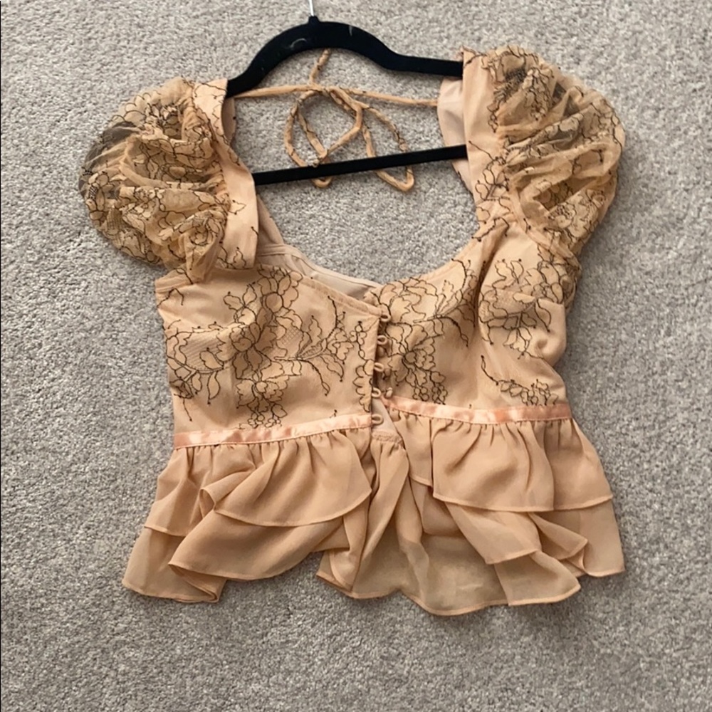 Privacy please Revolve cap sleeve crop top S NWOT